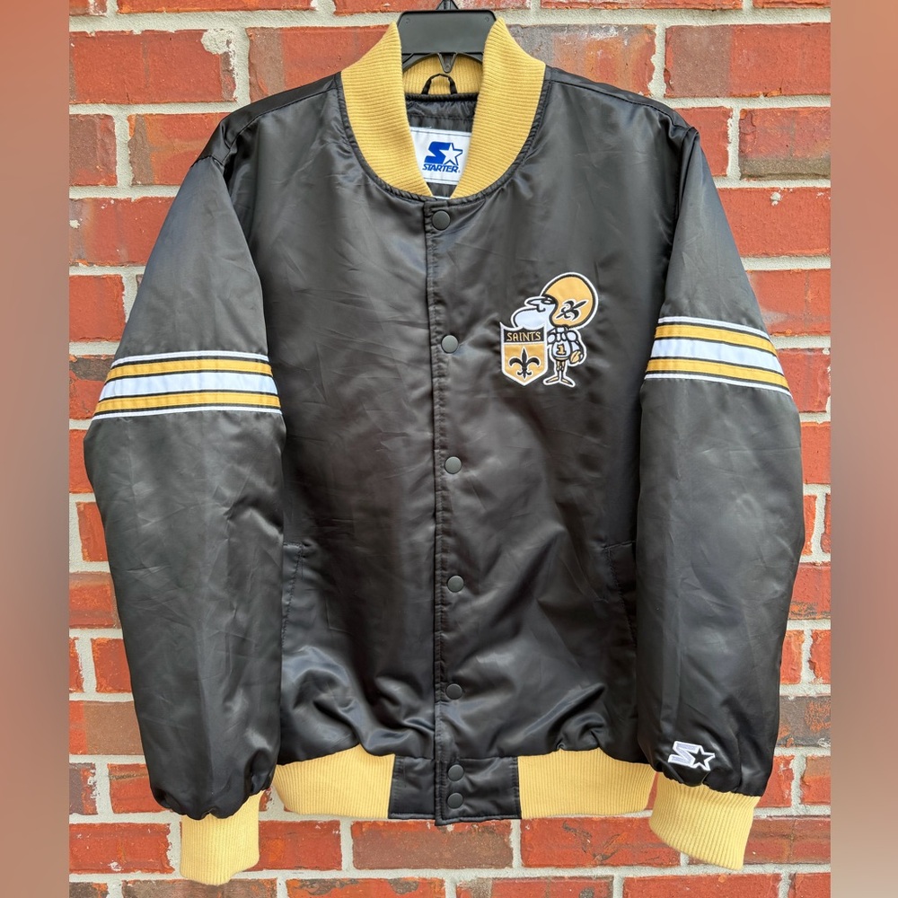 Vintage STARTER New Orleans Saints NFL Black & Gold L Varsity Bomber Jacket T1 - Picture 8 of 8